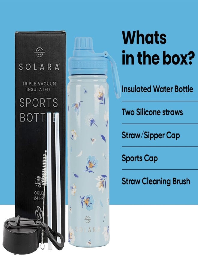 SOLARA Insulated Water Bottle 650ml, Hot Water Bottle, Thermosteel Water Bottles for Travel, Home, Office, School, Gym, Adults, Water Bottle Hot and Cold, Sipper Bottle, Blue Blossoms - Image 5